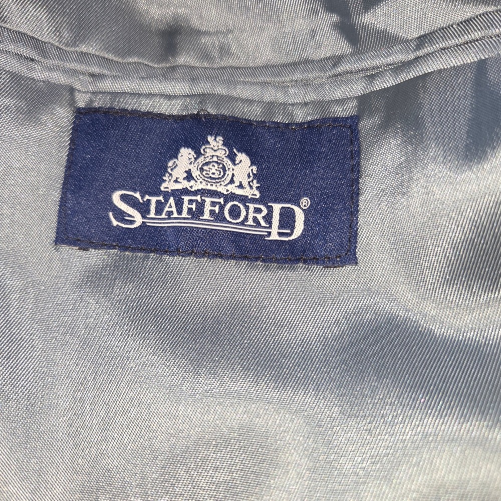 Stafford Navy Blue Wool Blend Blazer Men's Gold Button Tailored USA Size 46R Vtg - Picture 11 of 13